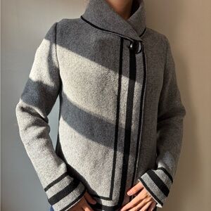 Euro Grey and black striped wool preppy sweater minimalist cardigan size Medium
